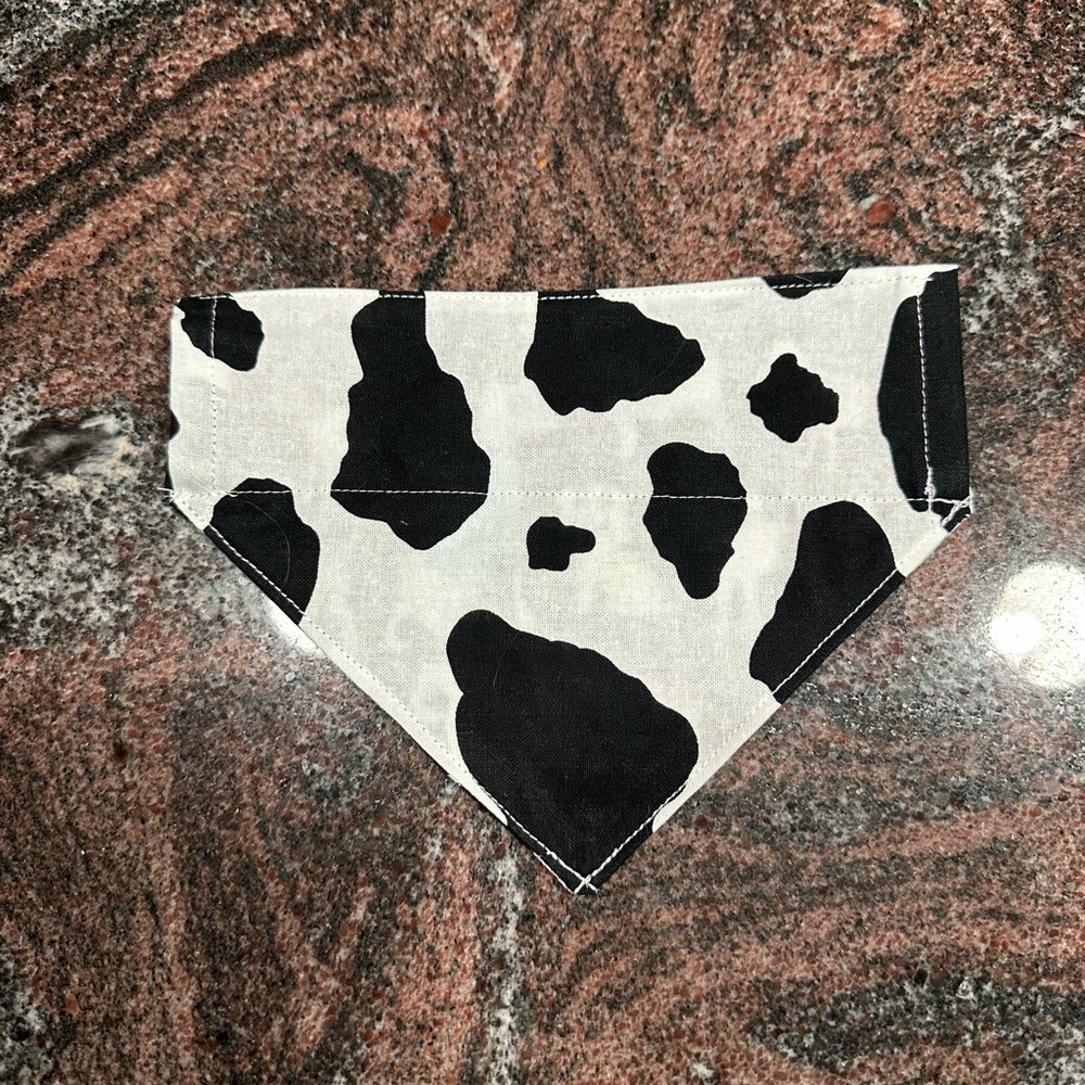 Handmade Reversible pet bandana in cow print